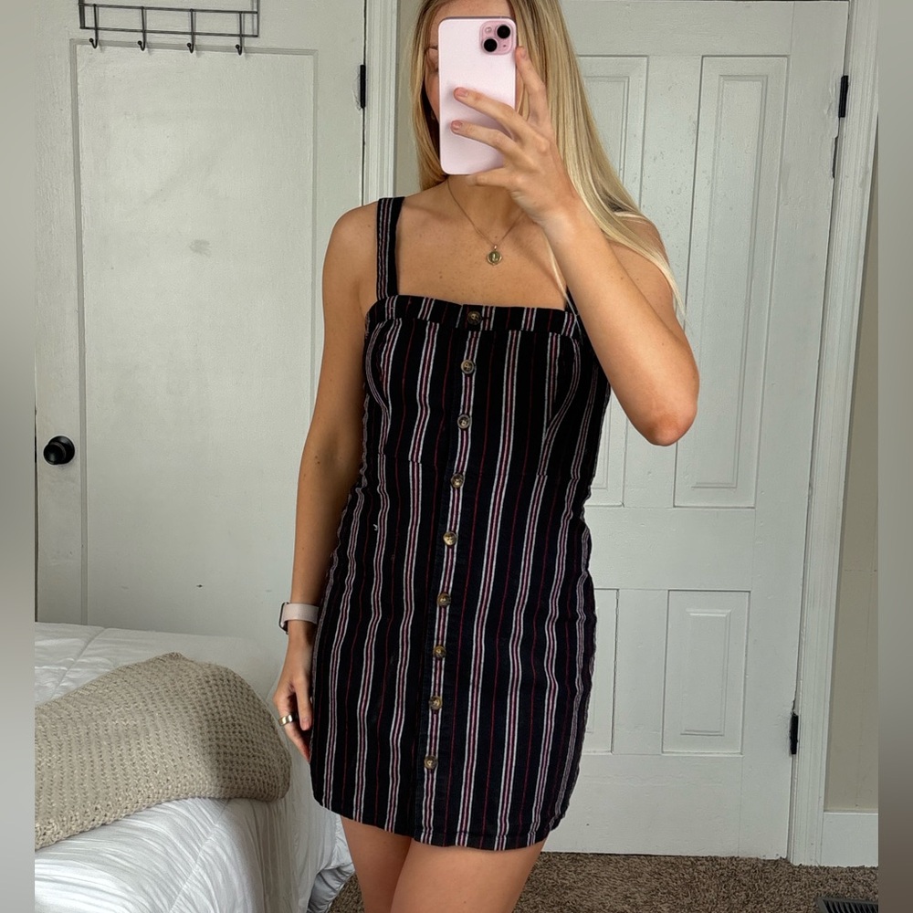 Hollister Black Mini Dress with Red & White Stripes